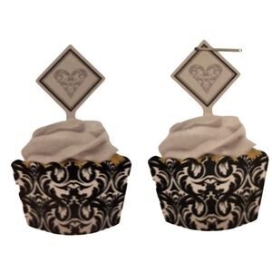 48 Creative Converting Damask Black White Cupcake Wrappers + Toppers Ever After